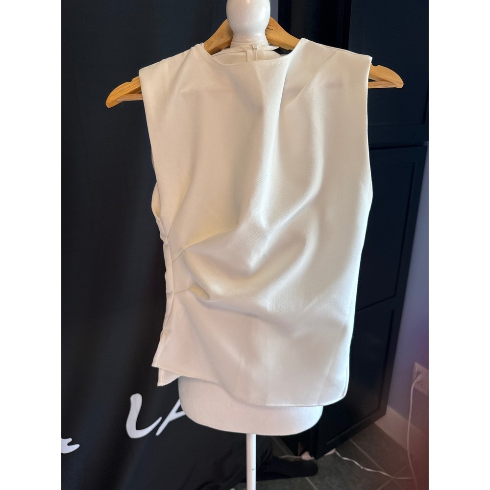 Zara White Draped Sleeveless Top Pleated Side Zip Blouse 2237/536/712 XS